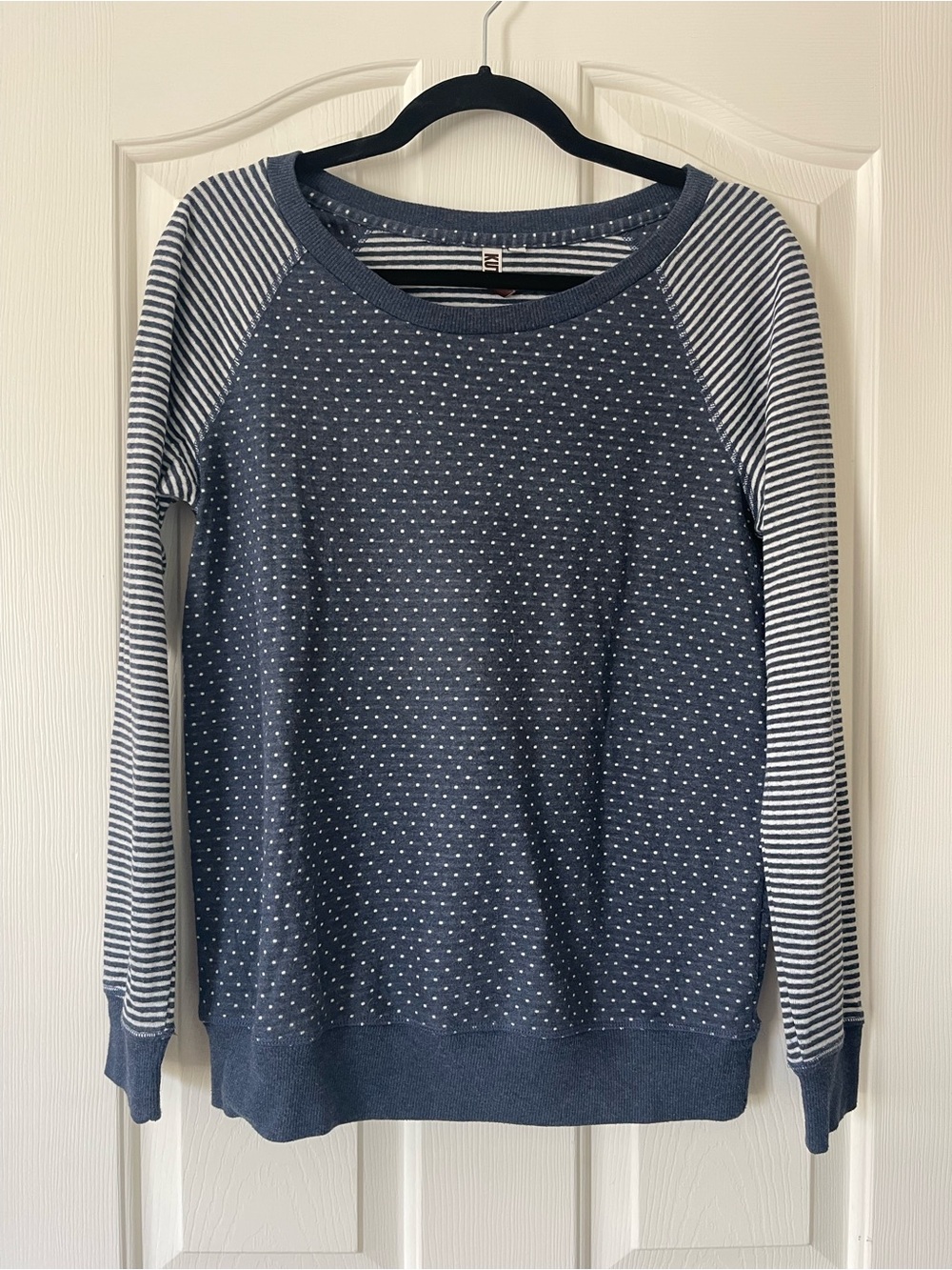 Kut From the Cloth Brand Blue Dot and Stripe Print Raglan Lightweight Sweatshirt